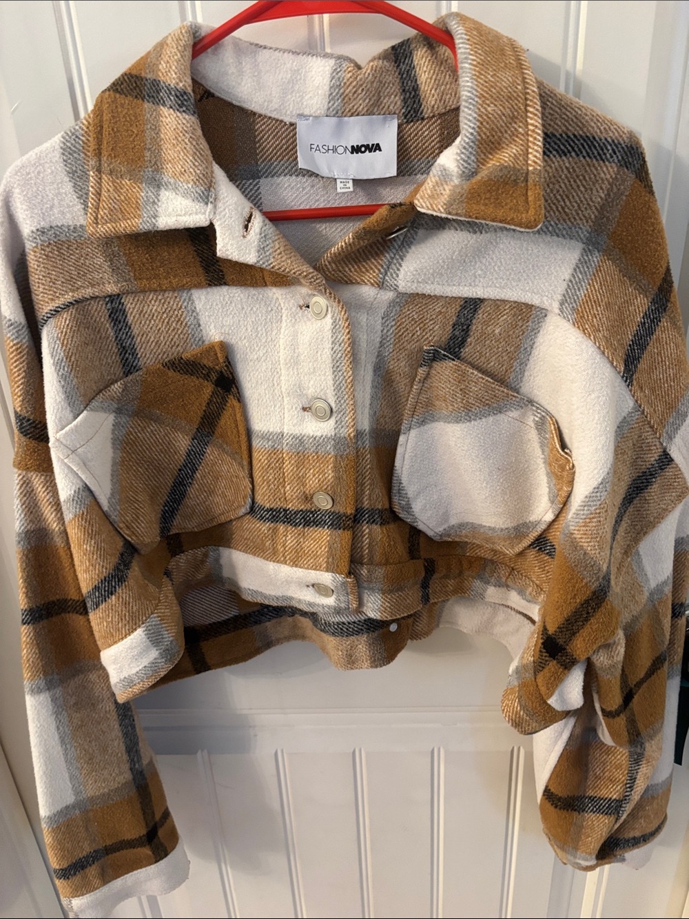 Fashion Nova Mustard Plaid Cropped Shacket